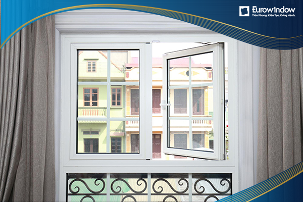Cửa sổ nhựa lõi thép 2 cánh mở quay chia ô vuông