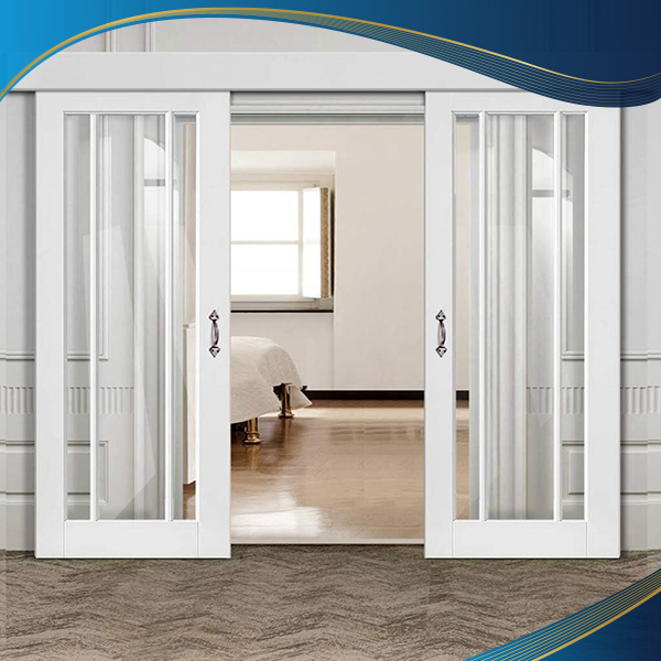 Cửa nhựa lõi thép 2 cánh mở lùa kết hợp thanh nan dọc