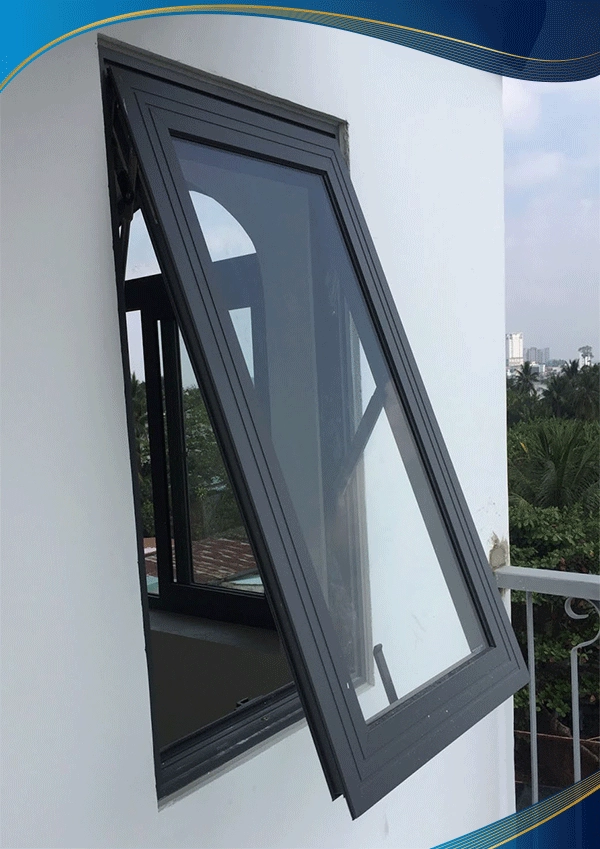 Mẫu cửa nhựa màu nâu đen 1 cánh mở hất sử dụng cho các công trình trên cao