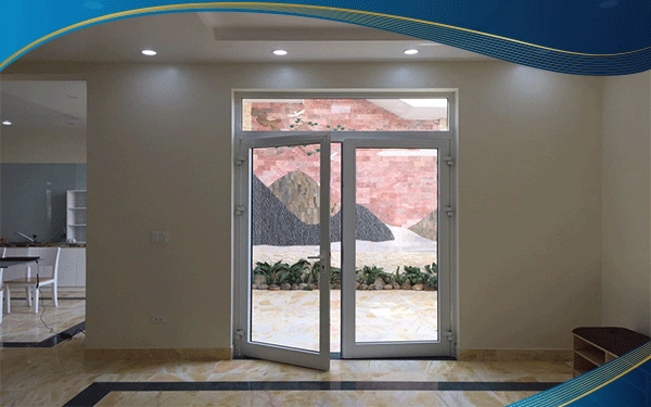 Cửa nhựa lõi thép uPVC 2 cánh mở quay trong dùng cho công trình bị hạn chế diện tích phía ngoài hẹp