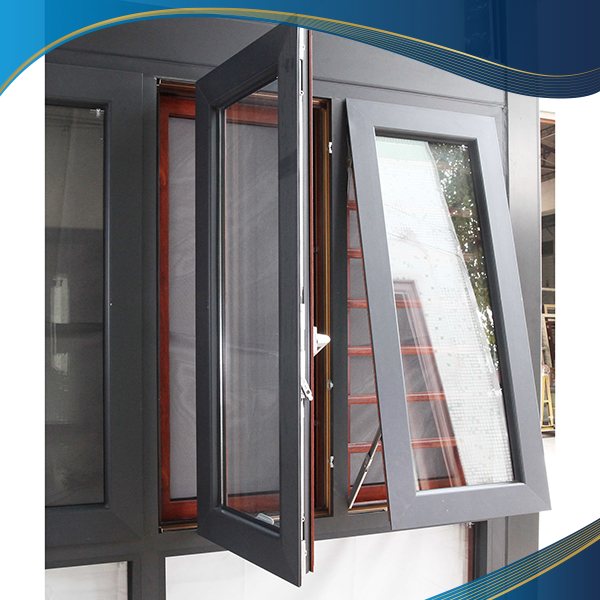 Cửa sổ mở quay 1 cánh kết hợp mở hất 1 cánh bằng nhôm màu đen