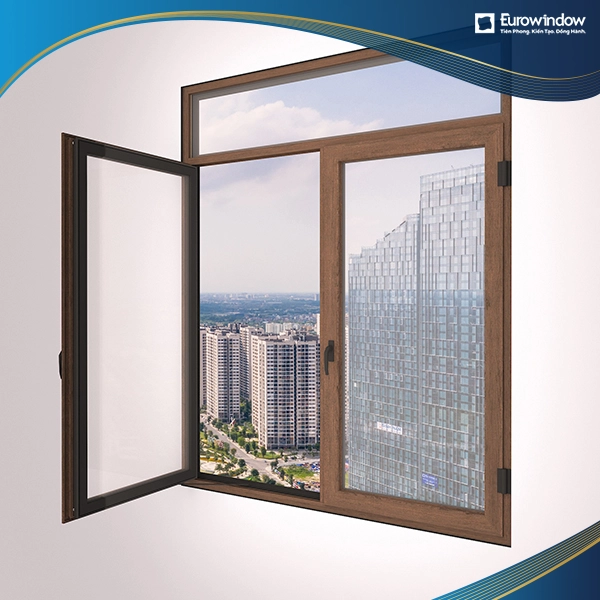 Cửa sổ Mở quay trong 2 cánh màu nâu Eurowindow