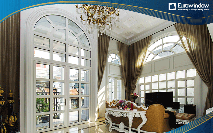 Mẫu cửa nhựa uPVC chia ô mái vòm