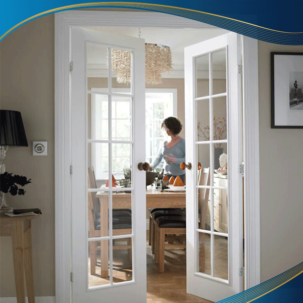 Cửa nhựa lõi thép 2 cánh màu trắng chia ô 