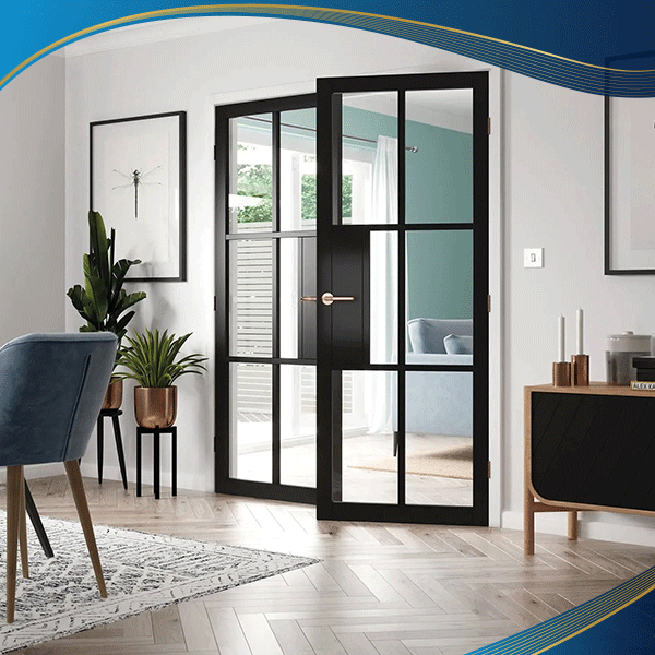 Cửa nhựa lõi thép 2 cánh mở quay màu đen kết hợp than nan 