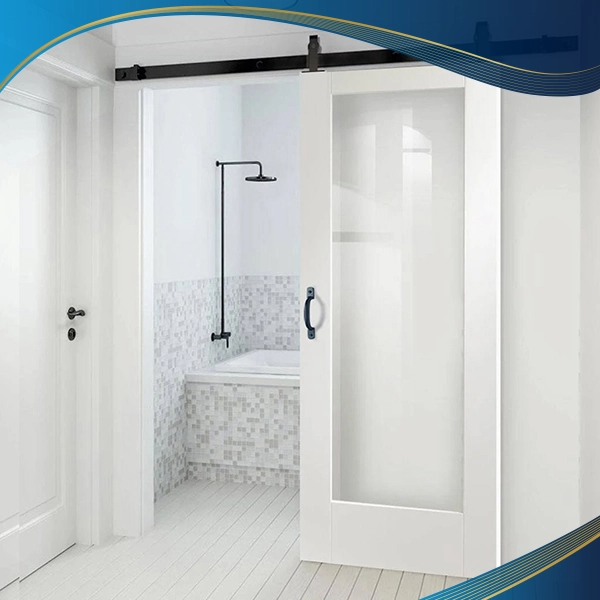 Cửa nhựa lõi thép 1 cánh mở trượt kết hợp vách kính mờ tại phòng tắm