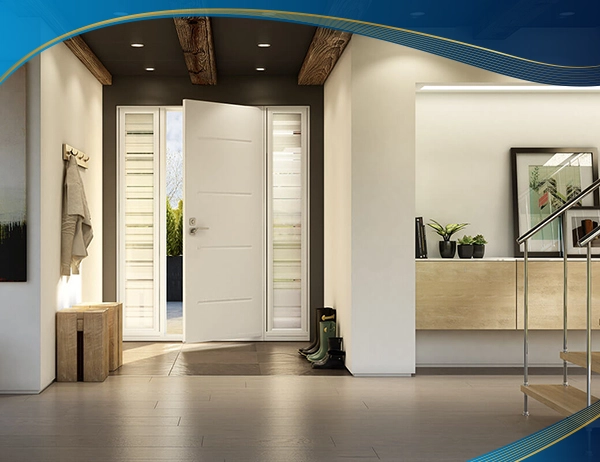 Cửa 3 cánh với 1 cánh quay trong 2 vách chia đó ngang cố định màu trắng