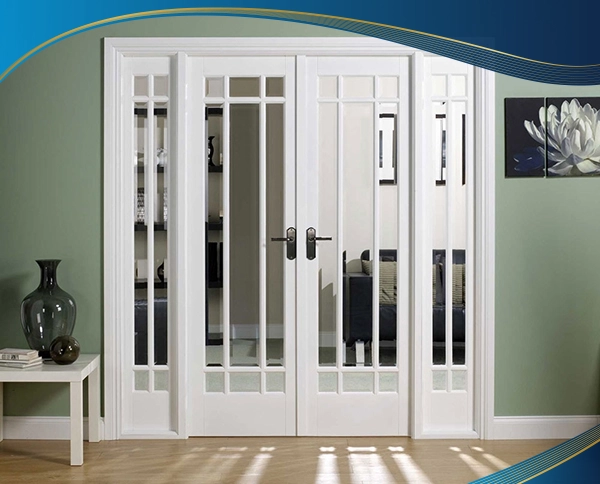 Hệ cửa nhựa 4 cánh chia ô màu trắng chia đố ngang dọc