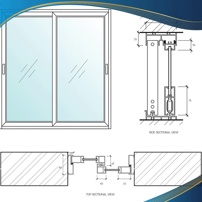 Bản vẽ kỹ thuật mặt trong thanh ray và kích thước thanh ray cửa sổ mở trượt 2 cánh