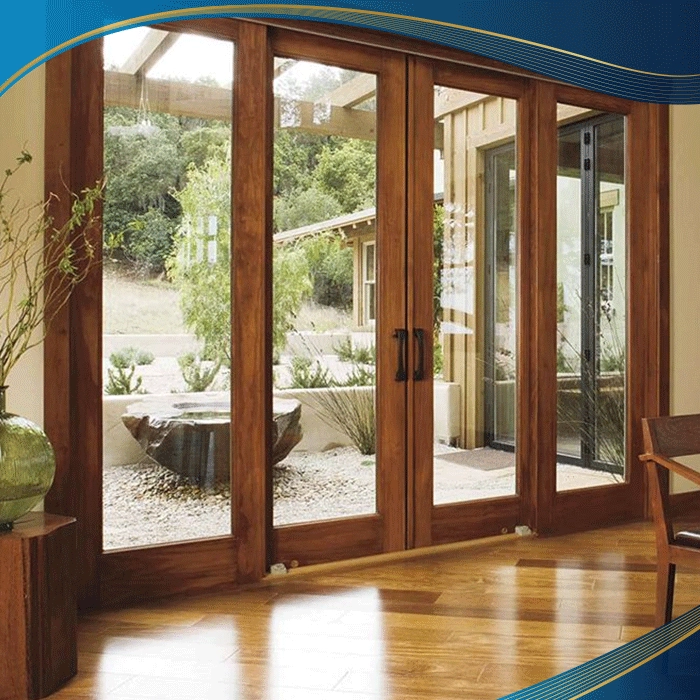 Mẫu cửa nhựa lõi thép lùa 4 cánh giả gỗ được lắp đặt tại công trình nhà ở mang phong cách đồng quê mộc mạc tôn lên sự tinh tế, ấm áp cho tổng thể công trình