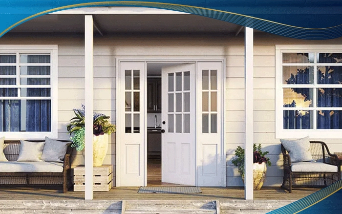 Cửa nhôm Eurowindow 3 cánh mở quay được ứng dụng làm cửa đi mặt tiền cho nhà/ biệt thự gần mặt đường vì khả năng cách âm, chống ồn tốt. Cửa được tô điểm bằng những nan cửa đố dọc ngang làm tăng tính thẩm mỹ cho ngôi nhà và tăng hiệu quả chống trộm tối đa