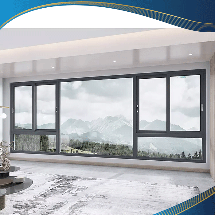 Cửa sổ mở trượt 2 cánh màu đen kết hợp với vách kính cỡ lớn được lắp đặt tại khách sạn để tận dụng view núi rừng phía sau một cách tối đa