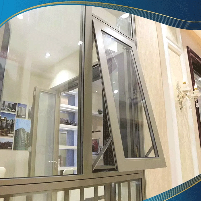 Cửa sổ mở hất ra ngoài 1 cánh màu nâu được lắp đặt tại công trình biệt thự của gia đình