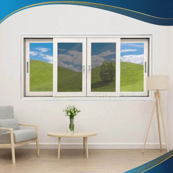 Cửa sổ nhựa mở trượt 4 cánh màu trắng rất thích hợp để lắp đặt ở phòng khách, phòng ăn