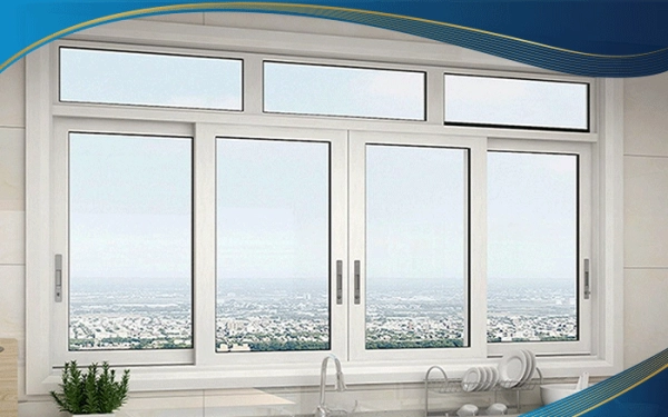 Cửa sổ mở trượt 4 cánh kết hợp với vách cố định màu trắng phù hợp với tất cả công trình xây dựng