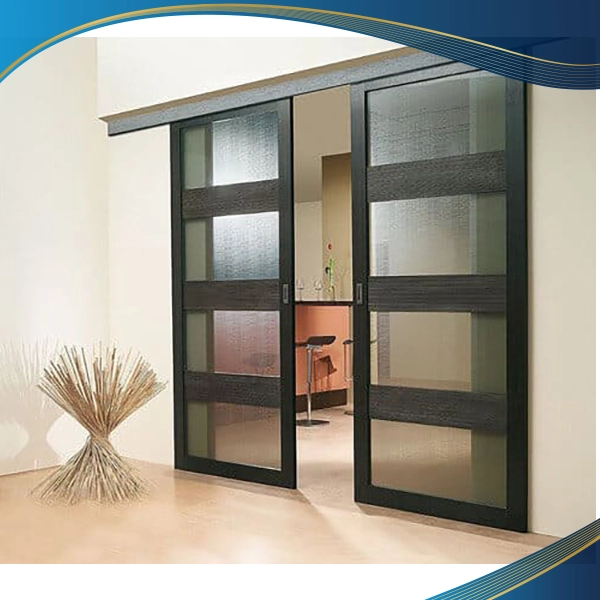 Cửa nhôm 2 cánh lùa phòng khách màu đen hiện đại