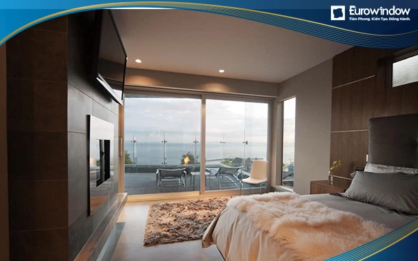 Cửa nhôm 2 cánh lùa phòng ngủ khổ lớn
