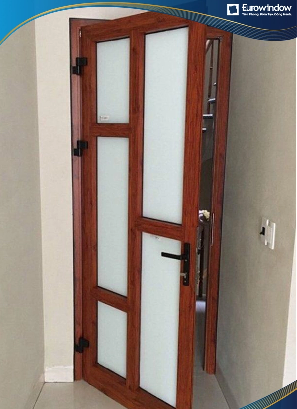 Cửa nhôm giả gỗ 1 cánh chia ô không đối xứng kinh mờ