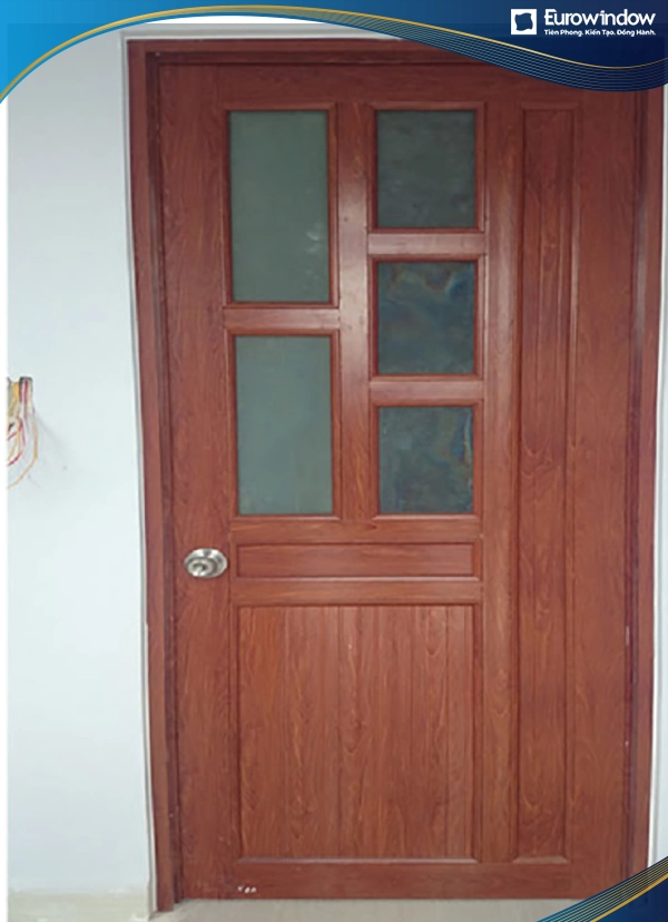 Cửa nhôm giả gỗ 1 cánh kết hợp vách cố định 