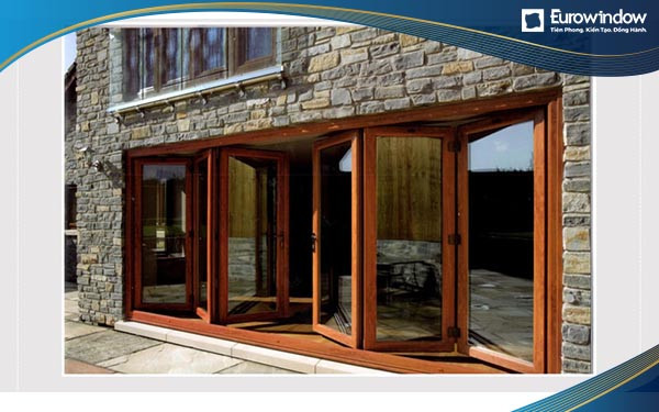 Cửa lùa xếp trượt vân gỗ 6 cánh