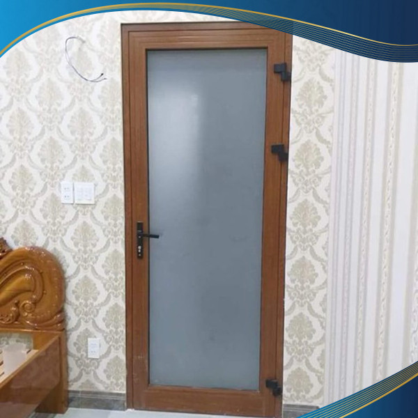 Cửa nhôm sơn tĩnh điện 1 cánh vân gỗ kính mờ