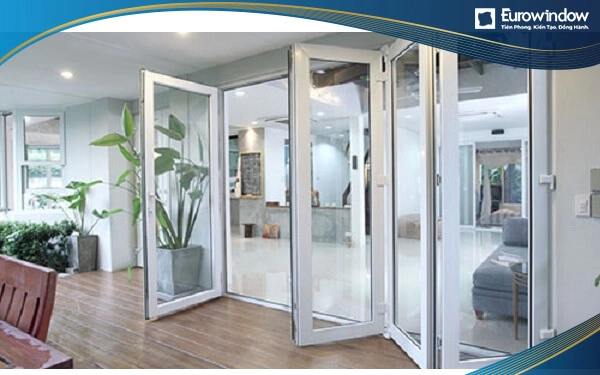 Cửa nhôm xếp trượt 4 cánh màu trắng