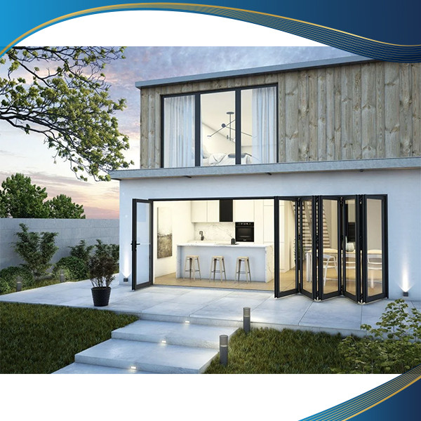 Cửa nhôm xếp trượt 5 cánh màu đen biệt thự