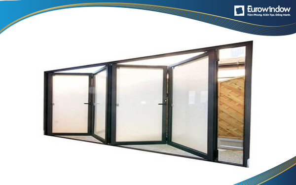 Cửa lùa xếp trượt nhựa lõi thép 4 cánh kính mờ