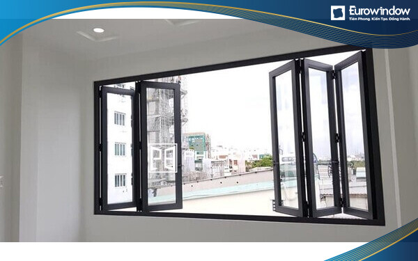 Cửa sổ nhôm xếp trượt 4 cánh màu đen
