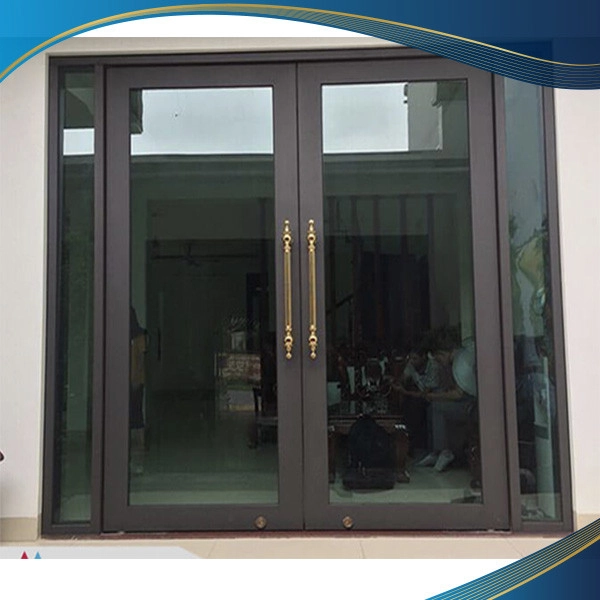 Cửa nhôm màu cà phê 2 cánh mở quay