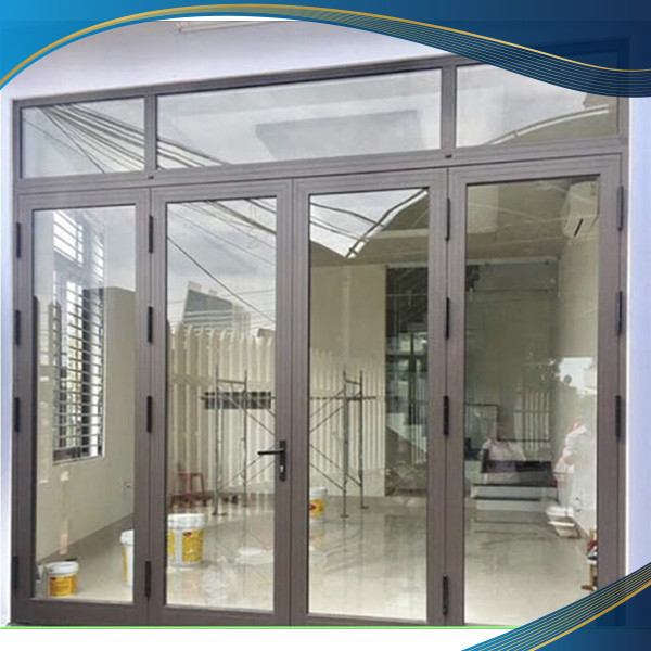 Cửa nhôm màu cà phê 4 cánh cửa đi chính