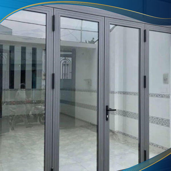 Cửa nhôm màu ghi xám 4 cánh