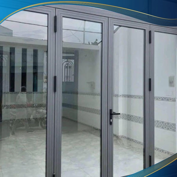 Cửa nhôm màu ghi xám 4 cánh