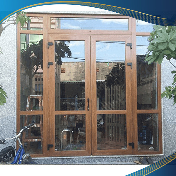 Cửa nhựa lõi thép 2 cánh kết hợp kính cố định 2 bên