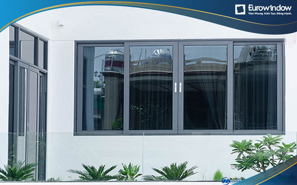 Cửa nhôm màu xám ghi mở trượt hệ cửa sổ