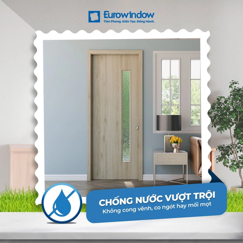 Cửa gỗ composite kháng nước tốt, hạn chế cong vênh và mối mọt.