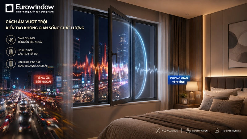 Cửa sổ tự động Eurowindow có khả năng cách âm tới 40dB, giúp không gian bên trong yên tĩnh và thoải mái hơn
