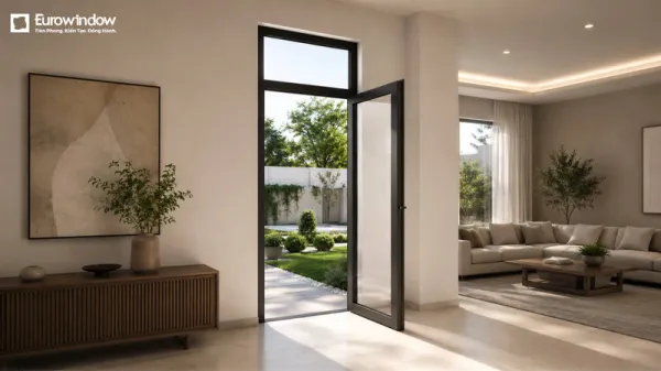 Cửa đi 1 cánh nhôm kính mở quay trong giúp tăng khẩu độ tối đa