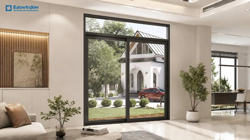 Cửa đi nhôm 2 cánh mở trượt giữ nguyên diện tích sàn ở cả hai phía