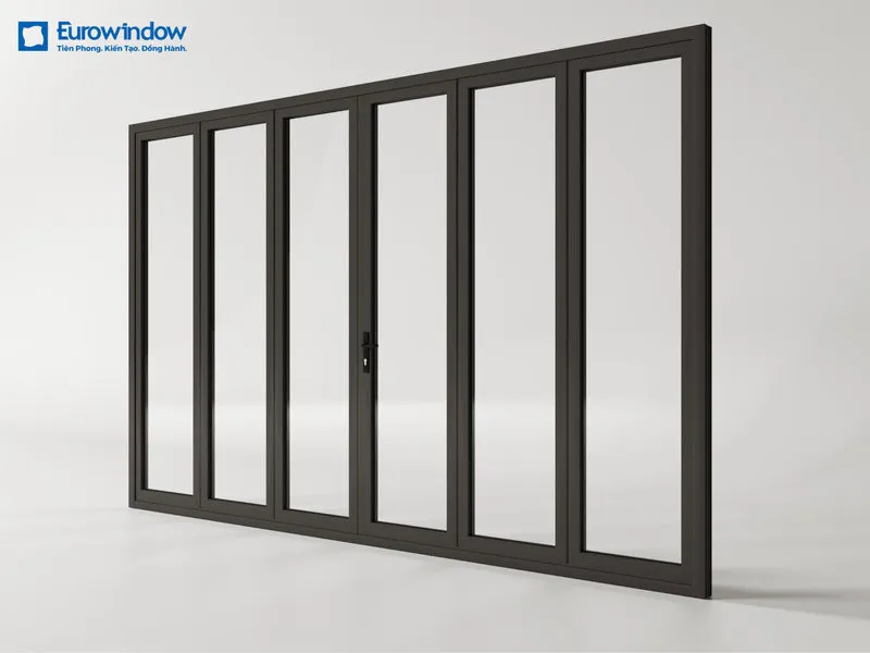 Cửa được trang bị hệ phụ kiện chuyên dụng cho cửa xếp trượt giúp vận hành êm ái