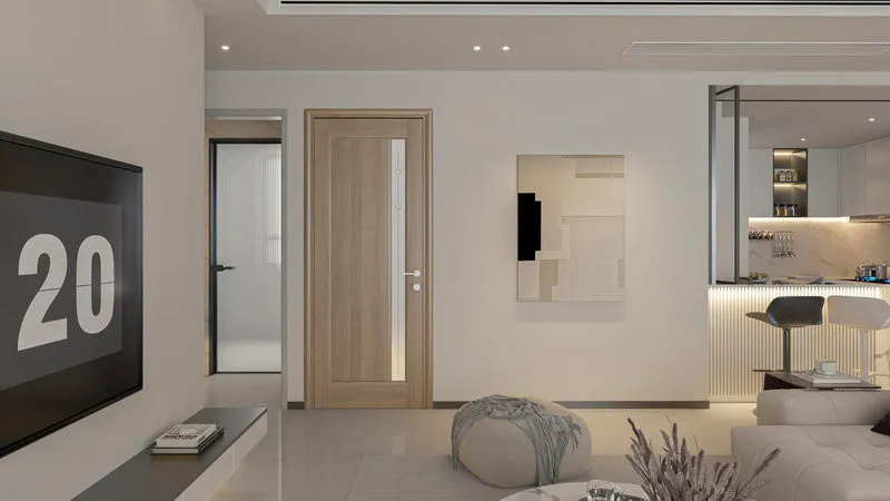 Cửa gỗ ghép thanh dán gỗ lạng tự nhiên, mang lại bề mặt vân gỗ đẹp và chân thực (Nguồn: Eurowindow)