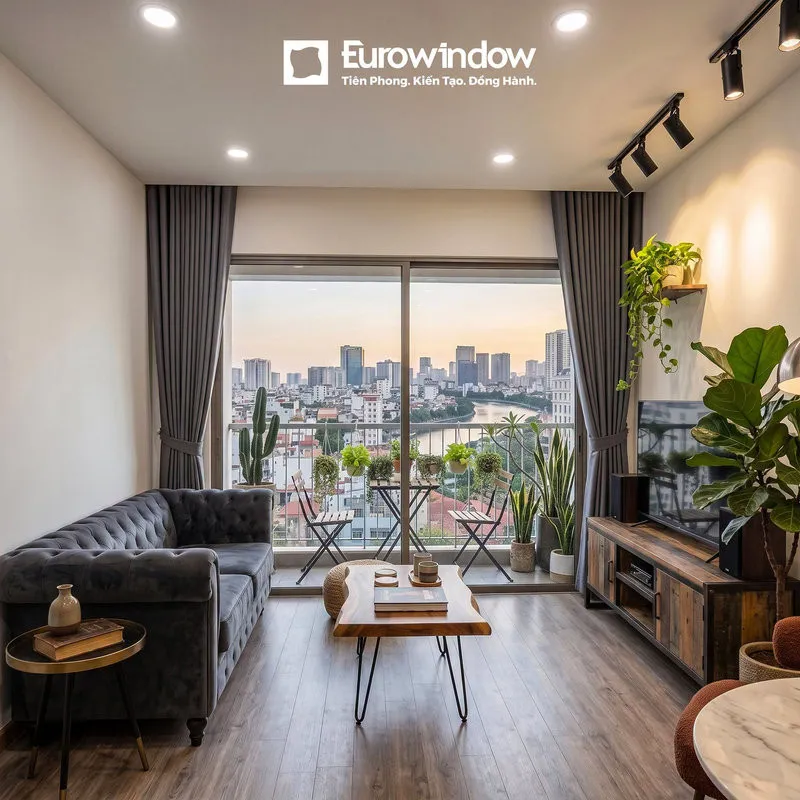 Cửa kính cường lực mở trượt 2 cánh giúp tiết kiệm diện tích khi đóng mở (Nguồn: Eurowindow)