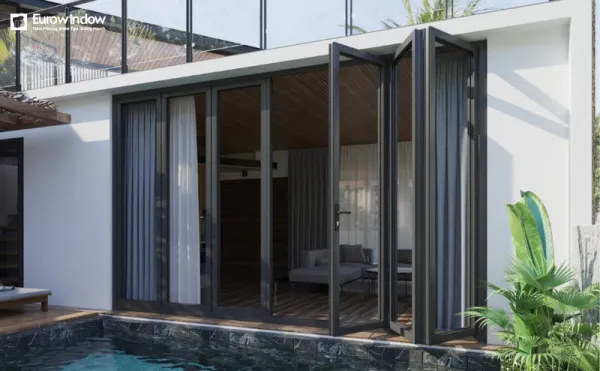 Cửa nhôm xếp trượt giúp mở rộng gần như toàn bộ khẩu độ cửa (Nguồn: Eurowindow)