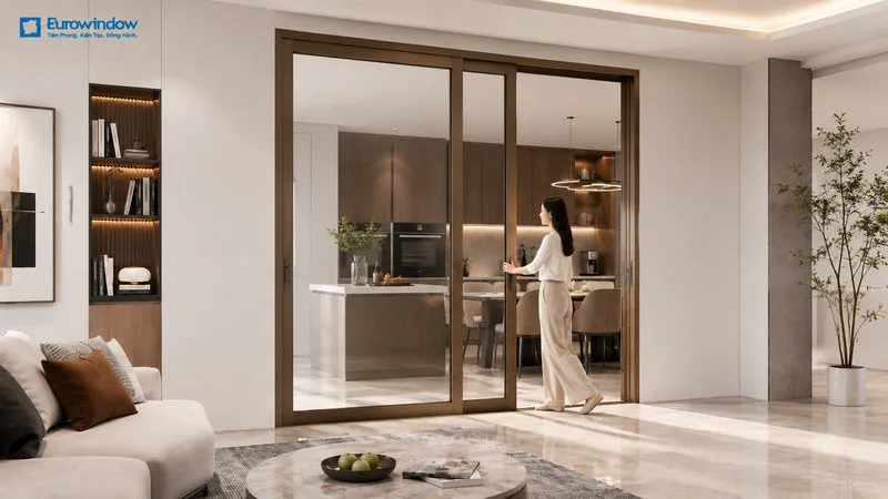 Cửa vận hành êm ái, nhẹ nhàng nhờ bánh xe và ray trượt