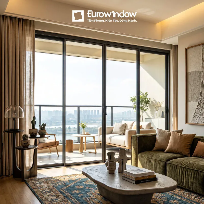 Cửa xếp trượt mang lại không gian mở và trải nghiệm sử dụng linh hoạt (Nguồn: Eurowindow)