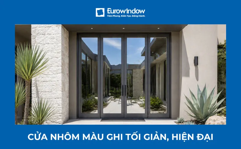 39 mẫu cửa nhôm màu ghi xám đẹp, tối giản & báo giá 2026
