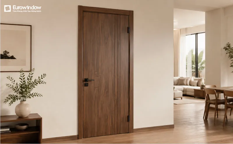 Bề mặt vân gỗ nâu mộc mạc mang đến cảm giác gần gũi cho không gian sống hiện đại. (Nguồn: Eurowindow)