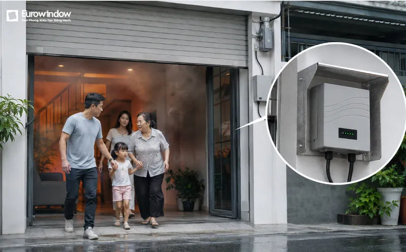 Bình lưu điện giúp cửa cuốn duy trì khả năng vận hành khi mất điện, hỗ trợ gia chủ mở cửa trong tình huống khẩn cấp. (Nguồn: Eurowindow)