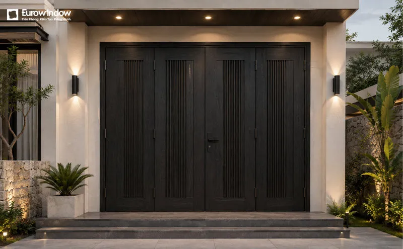 Căn nhà hiện đại với điểm nhấn từ cửa gỗ mặt tiền màu đen (Nguồn: Eurowindow)