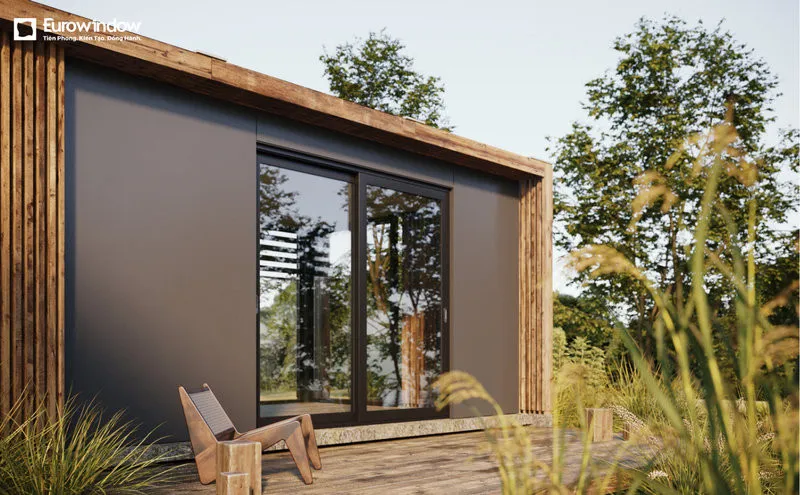 Cửa đi nhôm đen 2 cánh mở trượt tiết kiệm diện tích sử dụng (Nguồn: Eurowindow)
